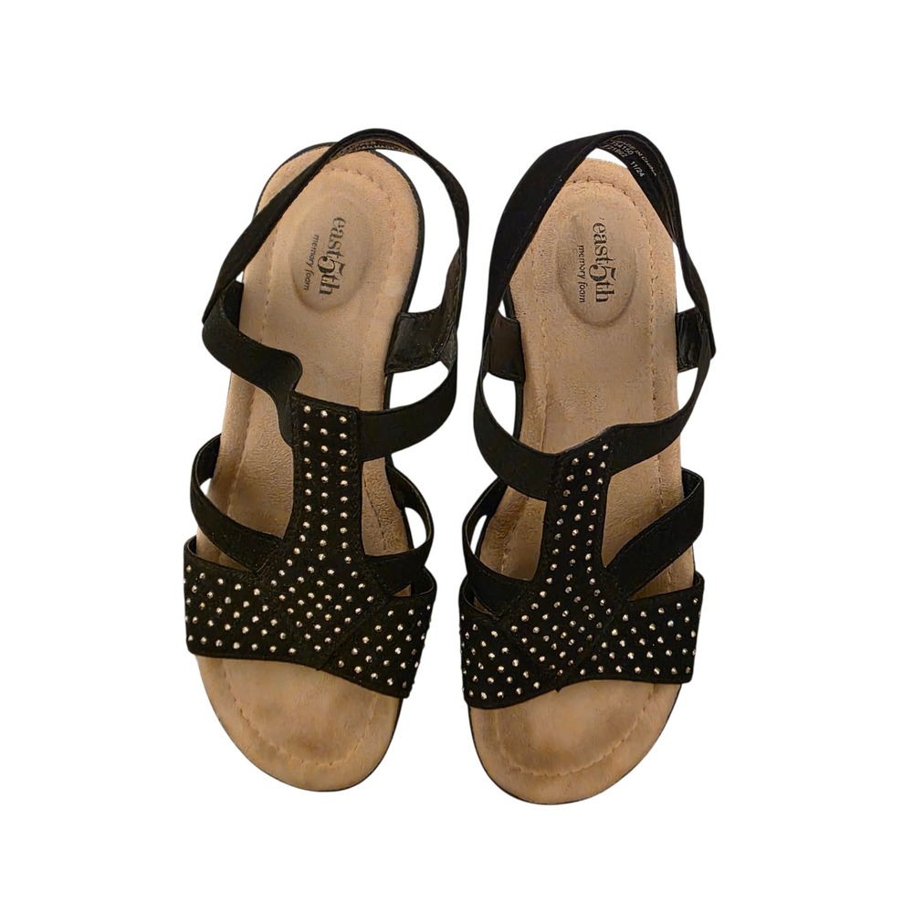 East 5th Inster Black Studded‎ Memory Foam Wedge Sandals Womens 9.5M